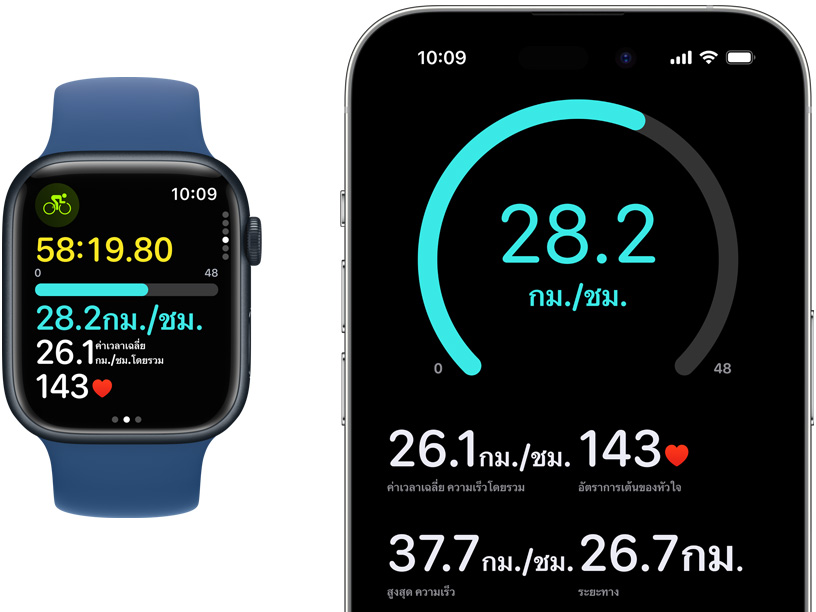 Apple Watch และ iPhone แสดงค่าวัดการขี่จักรยานแบบสดๆ