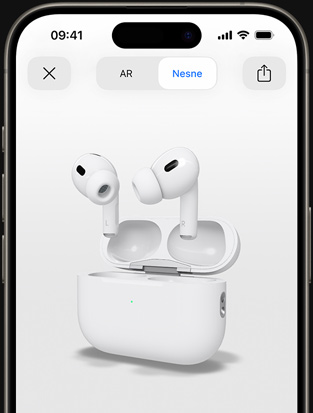 iPhone ekranında AirPods Pro’nun artırılmış gerçeklik ile oluşturulmuş bir görseli gösteriliyor.