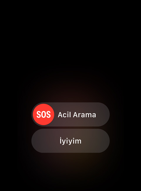 Acil Arama veya İyiyim seçeneklerinin göründüğü SOS ekranı görseli.