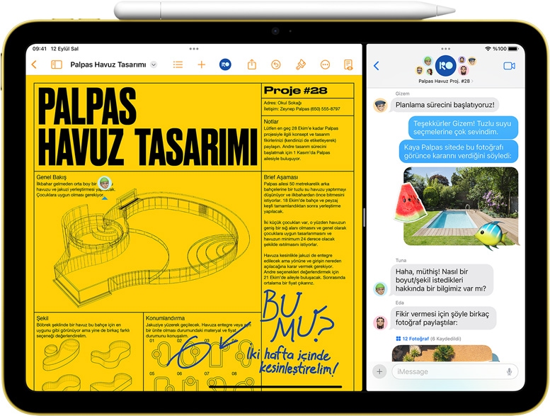 Pages ve Mesajlar uygulamalarının iPad’de Split View ile görünümü