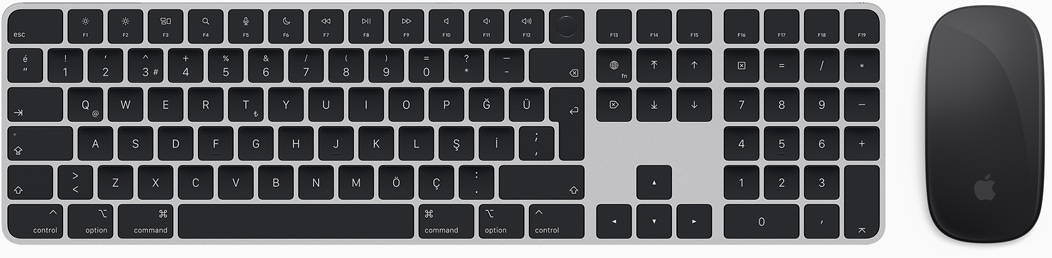 Magic Keyboard ve Magic Mouse’un üstten görünümü