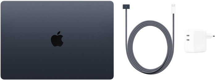 15 inç MacBook Air, USB-C - MagSafe 3 Kablosu, 35 W Çift USB-C Bağlantı Noktalı Güç Adaptörü