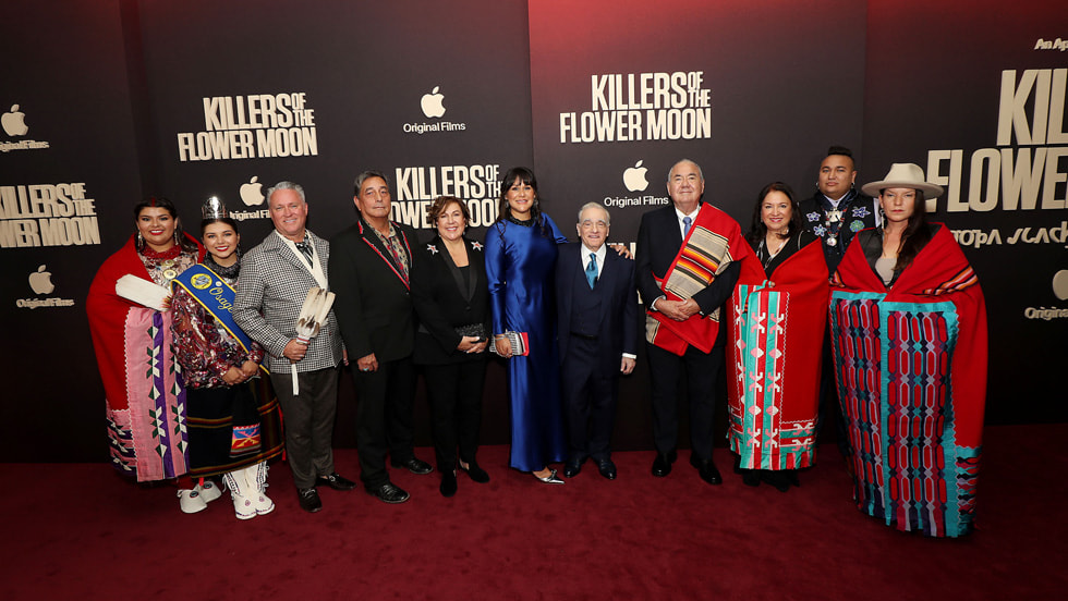 Gianna "Gigi" Sieke, Lawren "Lulu" Goodfox, Chad Renfro, Scott George, Julie O'Keefe, Brandy Lemon, Martin Scorsese, Principal Chief Geoffrey Standing Bear, Julie Standing Bear, Christopher Cote and Addie Roanhorse at Alice Tully Hall, Lincoln Center.