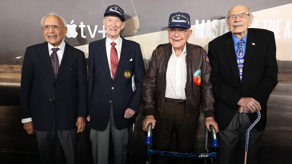Henry Cervantes, John Luckadoo, Robert Wolff and James Rasmussen attend the Apple TV+ “Masters of the Air” premiere event at the Regency Village Theatre on January 10, 2024 in Los Angeles, California. “Masters of the Air” will make its global debut on Apple TV+ on Friday, January 26, 2024. 