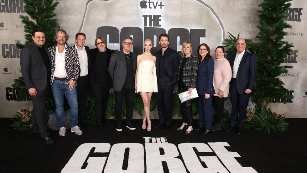 Matt Dentler, Zach Dean, David Ellison, C. Robert Cargill, Scott Derrickson, Anya Taylor-Joy, Miles Teller, Sherryl Clark, Dana Goldberg, Carin Sage and Don Granger attend the Apple Original Films’ premiere of “The Gorge” at AMC Theatres at The Grove. “The Gorge” premieres globally on Apple TV+ on Friday, 14 February, 2025.