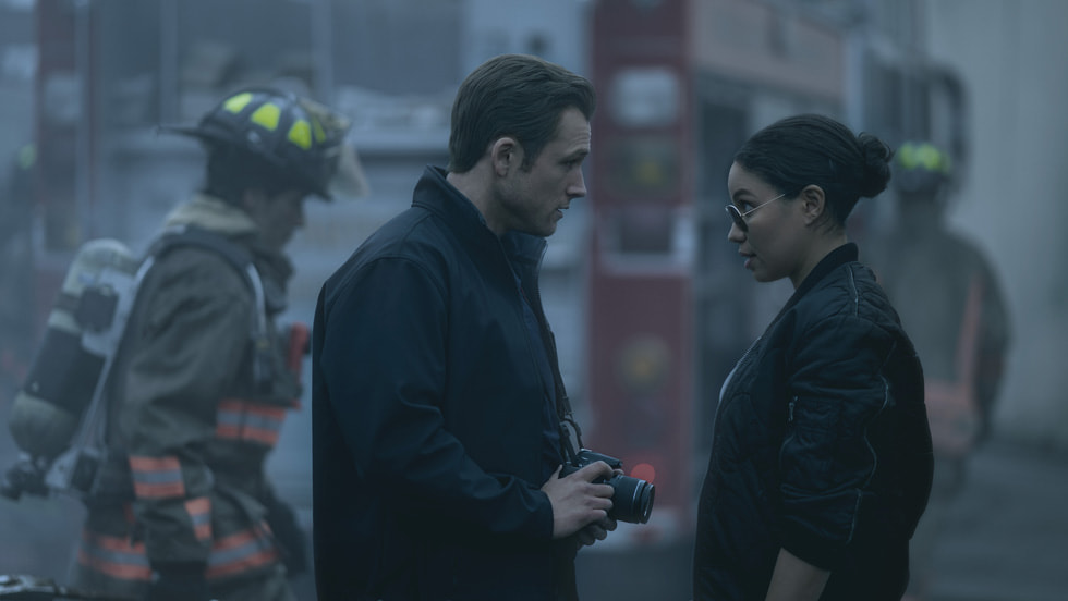 Taron Egerton and Jurnee Smollett in “Smoke,” premiering June 27, 2025 on Apple TV+.