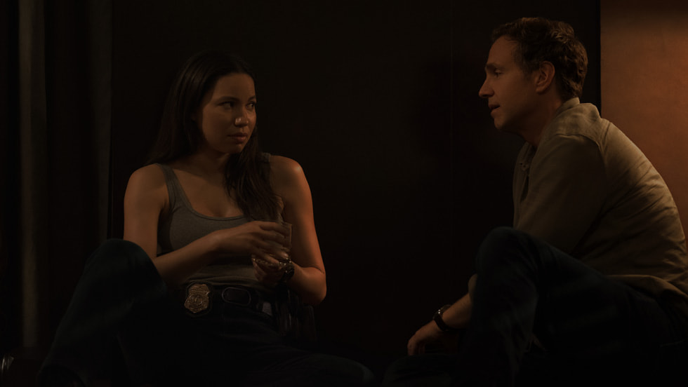Jurnee Smollett and Rafe Spall in “Smoke,” premiering June 27, 2025 on Apple TV+.