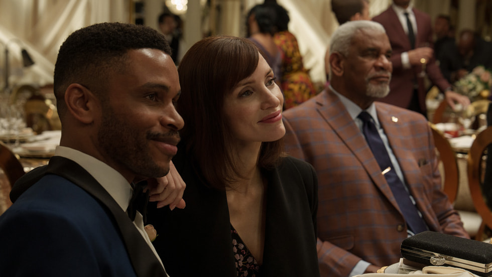 Nnamdi Asomugha and Jessica Chastain in “The Savant,” premiering globally on Apple TV+ on 26 September, 2025.