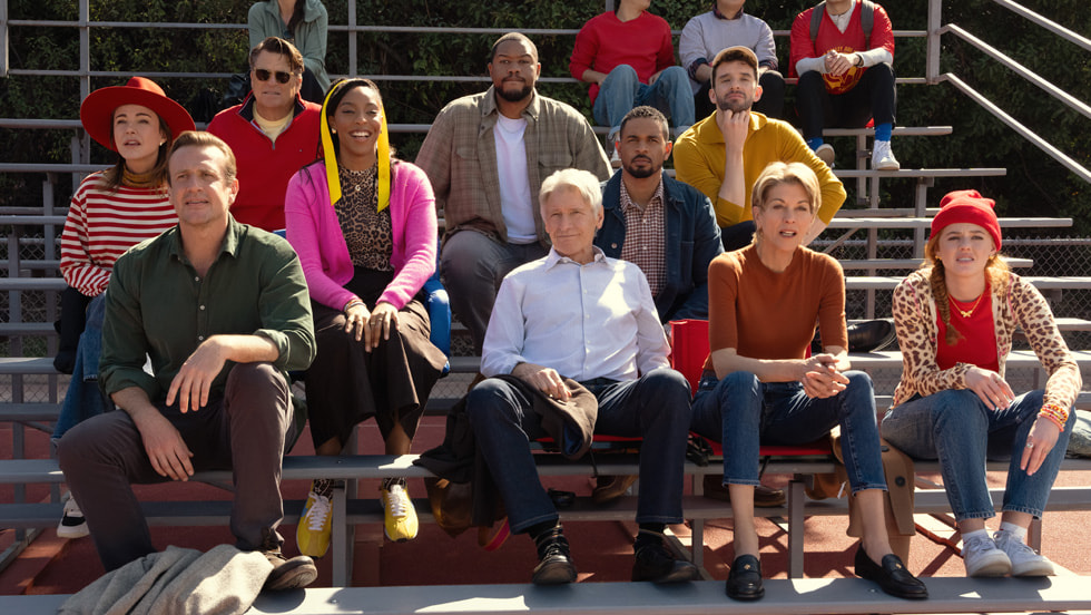 Jason Segel, Christa Miller, Ted McGinley, Jessica Williams, Luke Tennie, Damon Wayans Jr., Harrison Ford, Michael Urie and Wendie Malick in “Shrinking”
