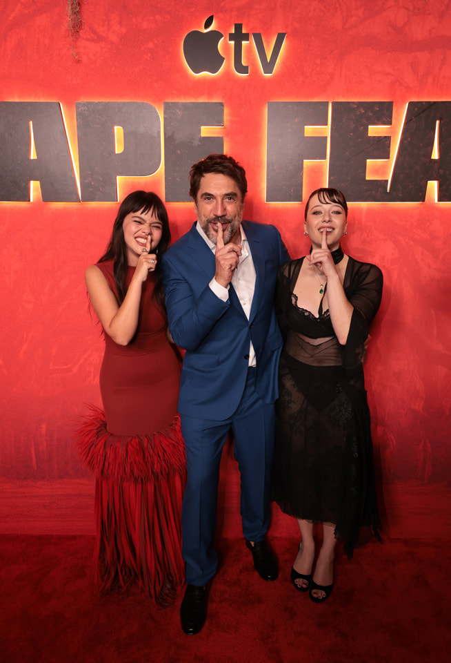 Malia Pyles, Javier Bardem and Lily Collias attend the global premiere of the upcoming Apple TV series “Cape Fear” at the Directors Guild of America on June 2, 2026 in Los Angeles, California. The series debuts globally on Apple TV on Friday June 5, 2026.