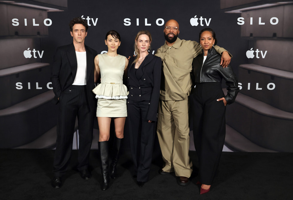 Ashley Zukerman, Jessica Henwick, Rebecca Ferguson, Common and Alexandria Riley attend the official photo call for season three of the Apple TV series “Silo” in Los Angeles. The acclaimed world-building drama returns globally on Apple TV with the first episode on Friday, July 3, 2026, followed by one new episode every Friday through September 4, 2026.