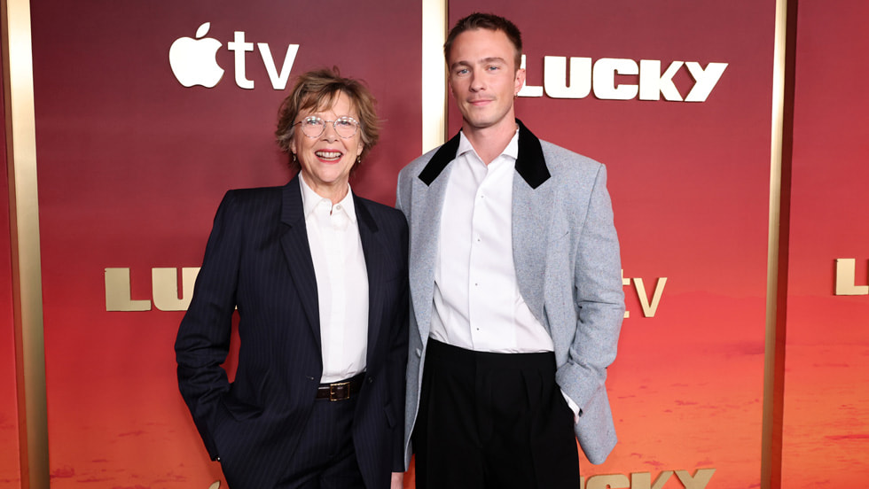 Annette Bening and Drew Starkey attend the global premiere of the upcoming Apple TV series “Lucky” at the Directors Guild of America on July 13, 2026 in Los Angeles, California. The series debuts globally on Apple TV on Wednesday, July 15, 2026.