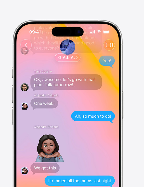 iPhone screen with Messages with Liquid Glass design