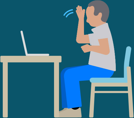 Hombre usando la lengua de signos con un MacBook