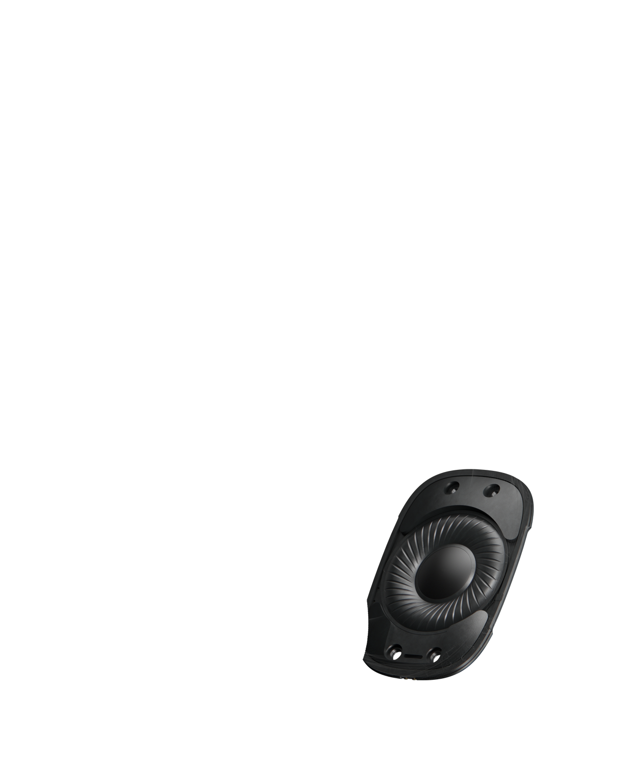 „AirPods Max“ vidaus vaizdas, kuriame akcentuojamas ausies kaušelio centre esantis didelis garsiakalbis, atkuriantis kokybišką garsą.