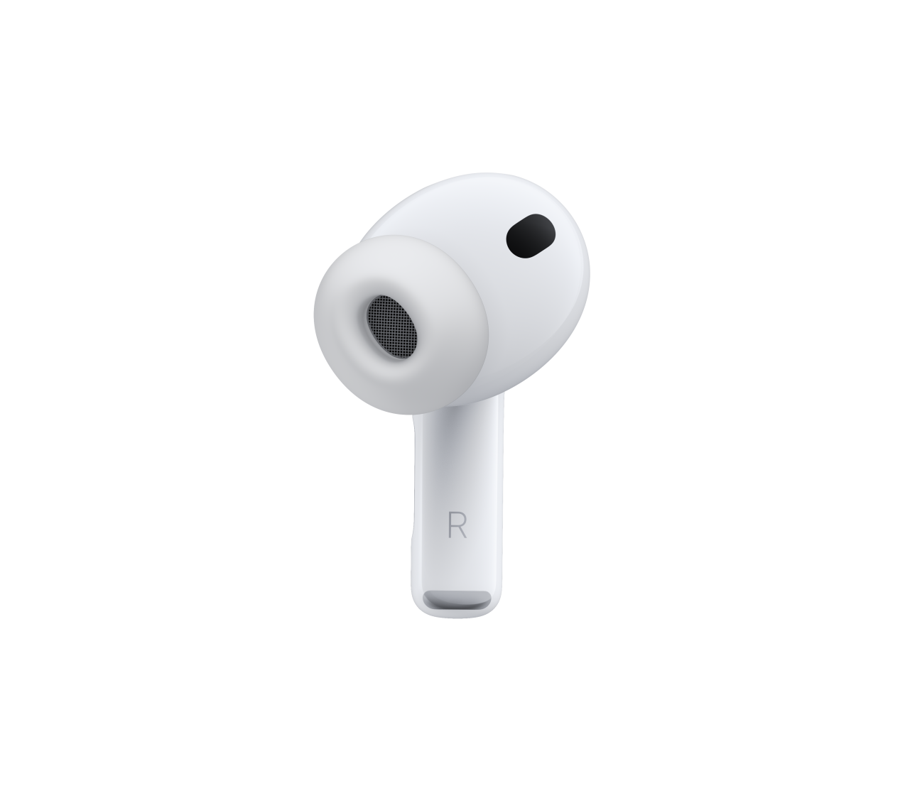 سماعات AirPods Pro 3، لون أبيض، ميكروفون لإلغاء الضجيج، رأس من السيليكون، جذع قصير عليه الحرف R‏