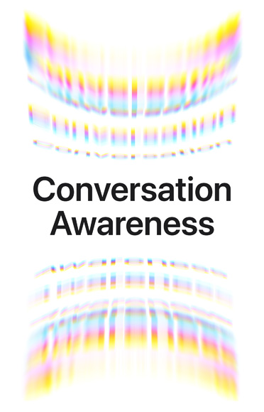 Ambience sound waves as colourful arcs, top and bottom, text on centre reads: Conversation Awareness