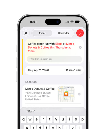iPhone 17 Pro prateado com a tela mostrando a Siri AI adicionando um evento ao app Calendário