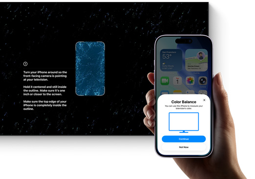 iPhone waarmee de kleurbalans van een tv wordt ingesteld
