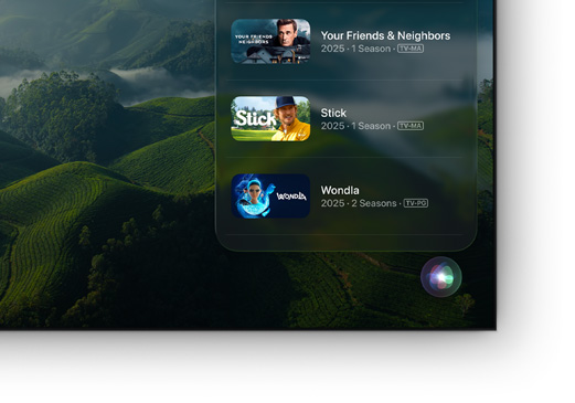 Un téléviseur à écran plat affichant une liste de films et de séries Apple TV