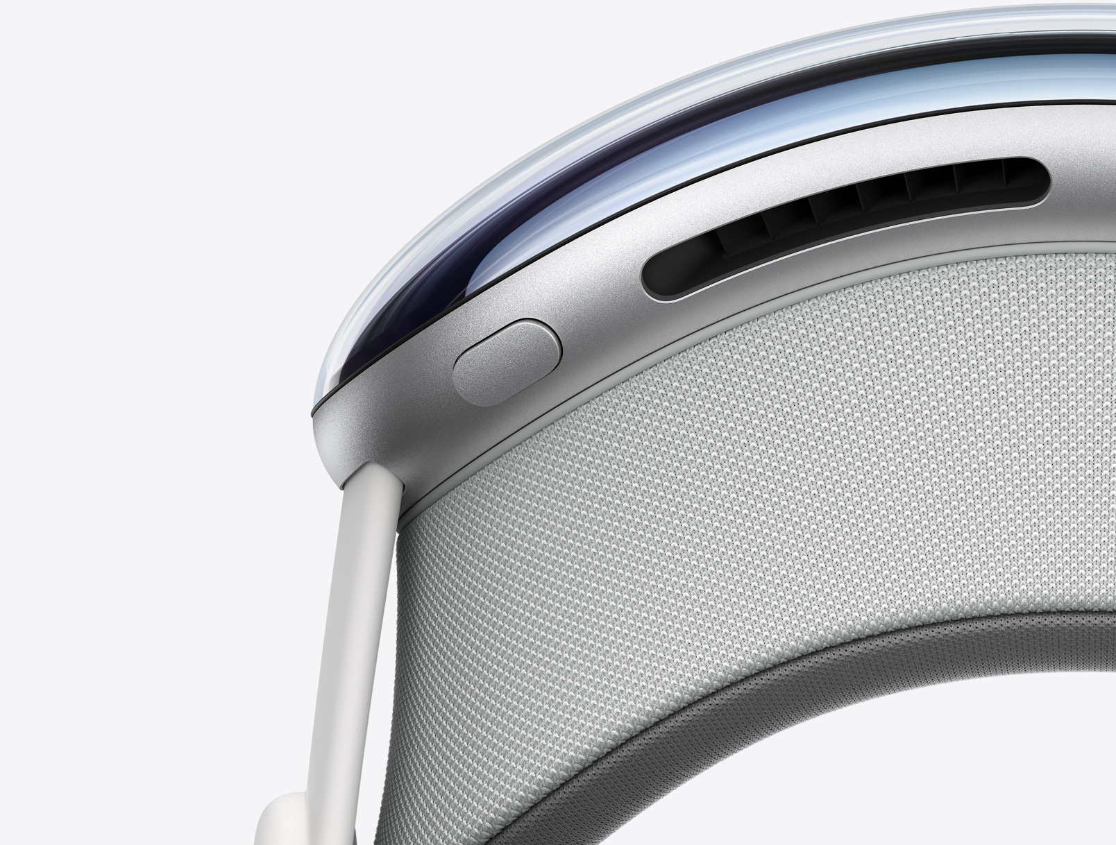 Vertical side view of Apple Vision Pro showing top button