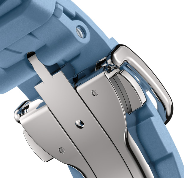 Apple Watch Hermès Series 11 Kilim strap, bleu pastel colour, silver buckle