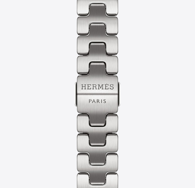 Apple Watch Hermès Series 11 Grand H Fin band, satiné colour, Hermès logo engraved on buckle