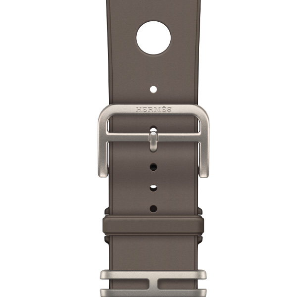 Bracelet Scub’H Diving pour Apple Watch Hermès Ultra 4, Gris Titane, fermoir, caoutchouc moulé lisse, découpes circulaires centrées