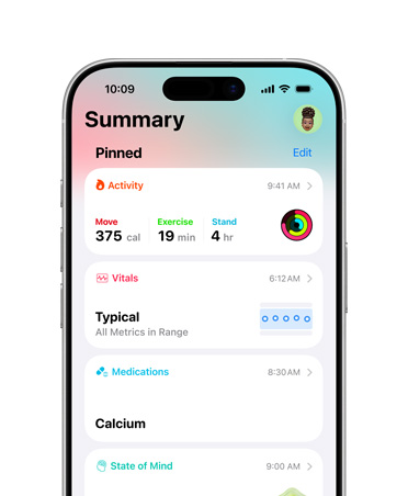 Et helsesammendrag er festet på iPhone.