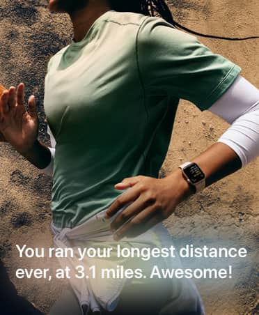A person running wears Apple Watch on their left wrist 