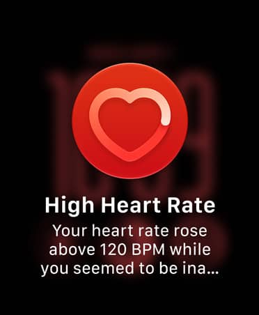 High heart rate notification, white heart outline icon on red circle