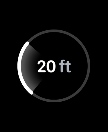 Nauwkeurig Zoeken, witte voortgangsbalk rond geschatte afstand naar iPhone die zoek is