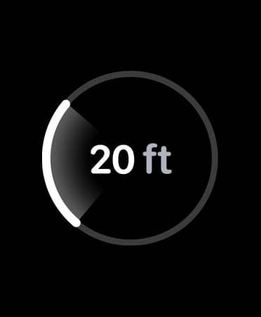 Tarkka etsintä, valkoinen etenemistä osoittava palkki ympäröi arvioidun etäisyyden kadonneeseen iPhoneen