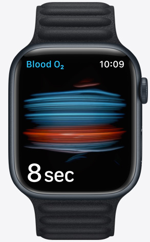 Apple Watch se zobrazenou aplikací Saturace kyslíkem