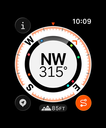 Funktionen Gå tillbaka, mätvärden: kompass, höjdskillnad, markerade hållpunkter