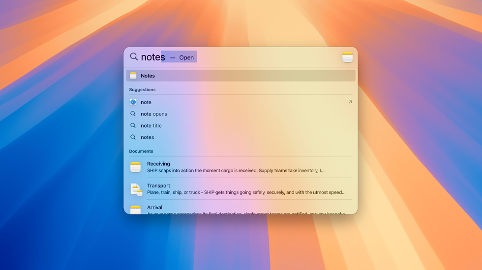 Spotlight search for notes.