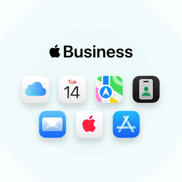 Una gamma di app e strumenti per lavorare tra cui iCloud, Calendario, Mappe, Apple Business, Mail, AppleCare e App Store
