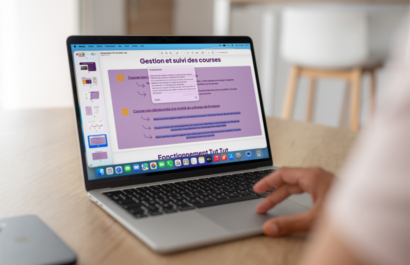 As Ferramentas de Escrita da Apple Intelligence ajudam as equipes a revisar e reescrever textos para que soem mais profissionais ou naturais.