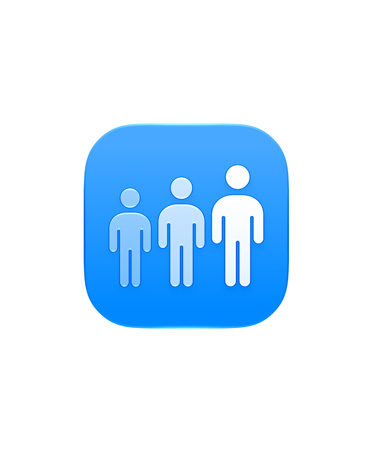 Badge containing icons of three kids, becoming taller from left to right, representing parents’ ability to customise app access by age.