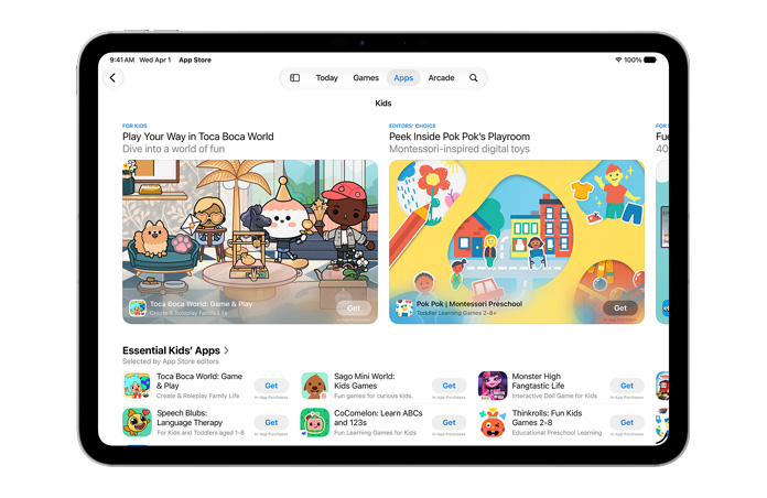 Tela mostrando a seção Feito para Crianças na App Store