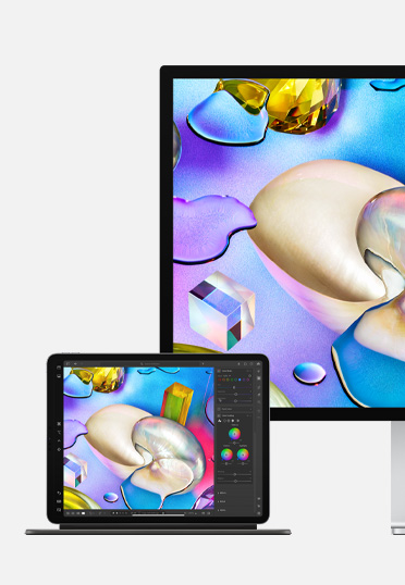 Un iPad e un monitor Studio Display che mostrano la stessa illustrazione.