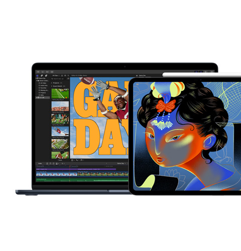 Final Cut Pro를 보여주는 Mac 화면 및 Procreate Dreams를 보여주는 iPad 화면의 모습