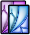 각각 보라색과 파란색의 그라데이션 패턴 배경을 표시하는 서로 다른 사이즈의 두 대의 iPad Air 앞모습. 작은 모델이 큰 모델 앞에 있습니다.