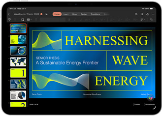 Microsoft PowerPoint 앱이 표시된 iPad Air