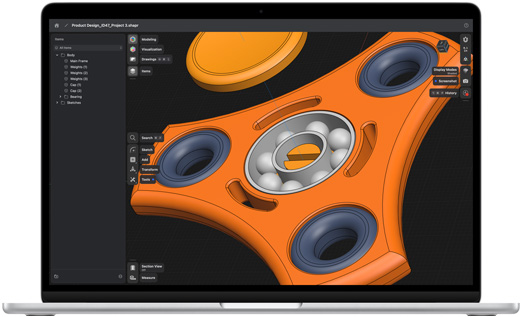 Shapr3D 앱이 표시된 MacBook Air