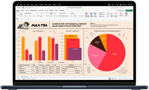 Microsoft Excel 앱이 표시된 MacBook Pro