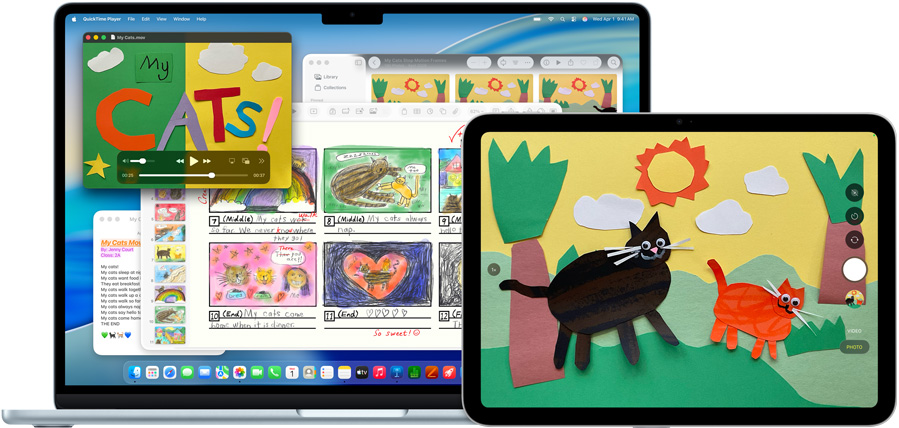 Mac and iPad showing a creative presentation with textured animals, demonstrating versatility of devices