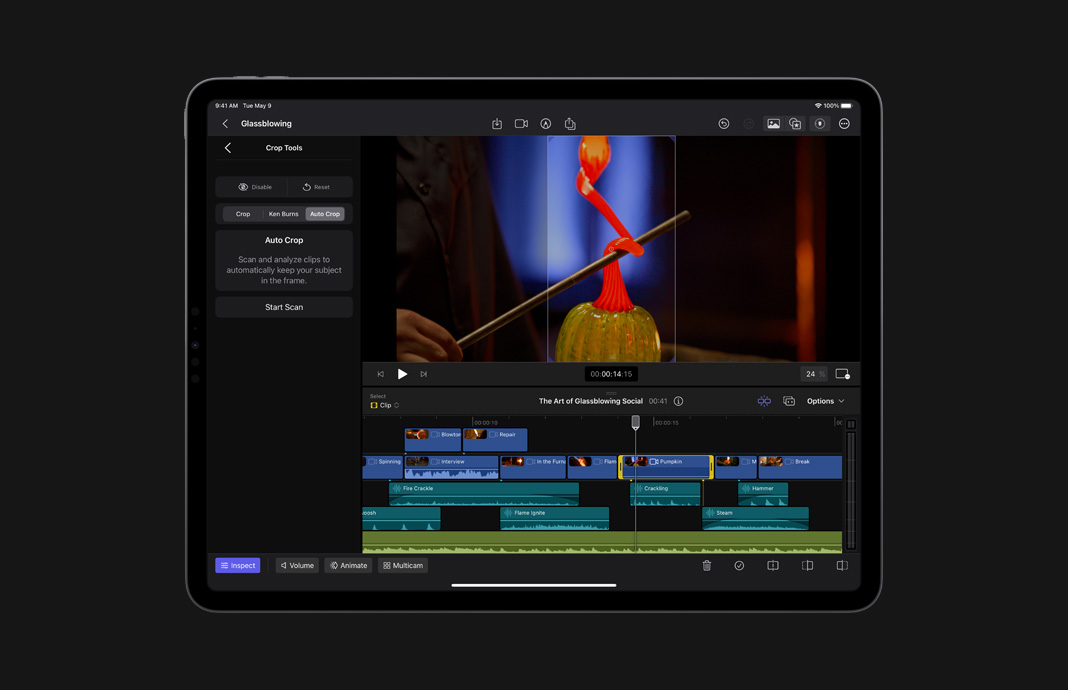 在 iPad Pro 上的 iPad 版 Final Cut Pro 調整影片的顯示比例。