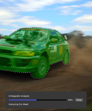 Edición de vídeo de un coche en el que se utiliza máscara magnética para aislar el coche del fondo