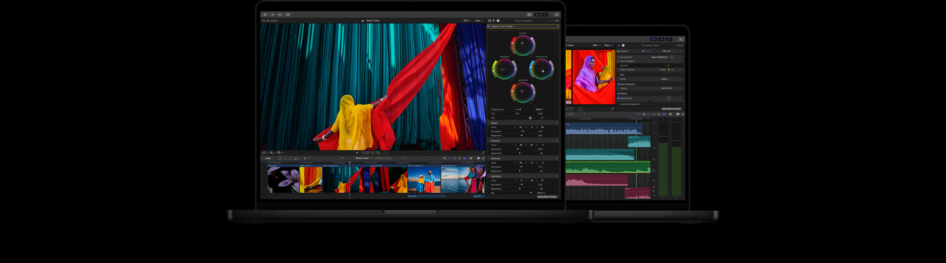 Espacio de trabajo de Final Cut Pro en un MacBook Pro